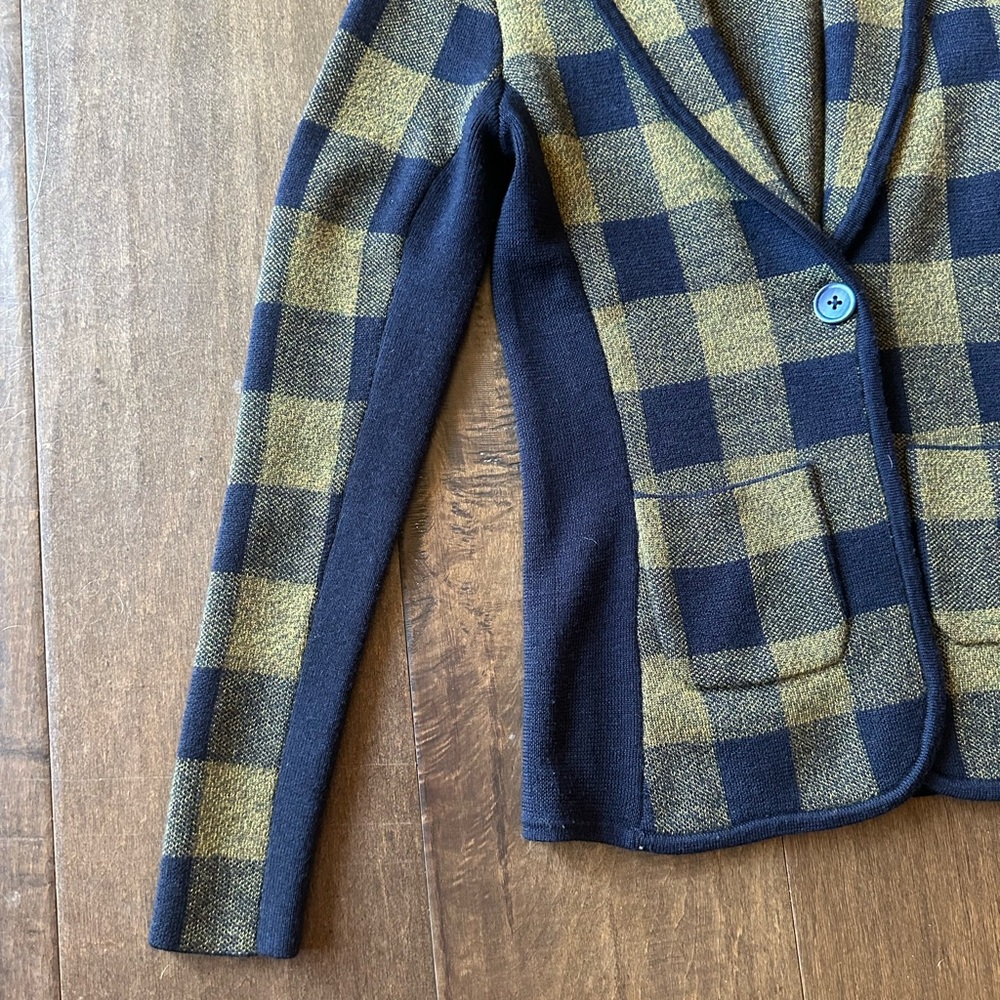 Margaret O'Leary Plaid Knit Blazer in Navy/Gold, Size XS - Picture 9 of 11